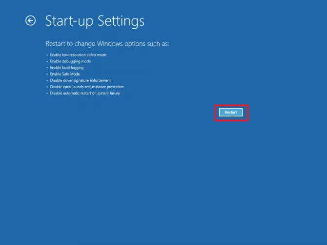 restarting computer from start-up settings