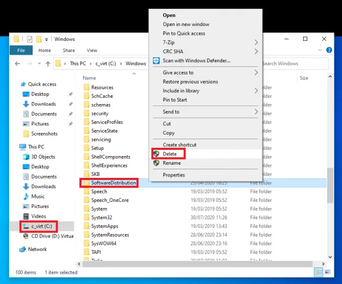 deleting SoftwareDistribution folder