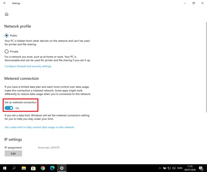 turning metered connection on