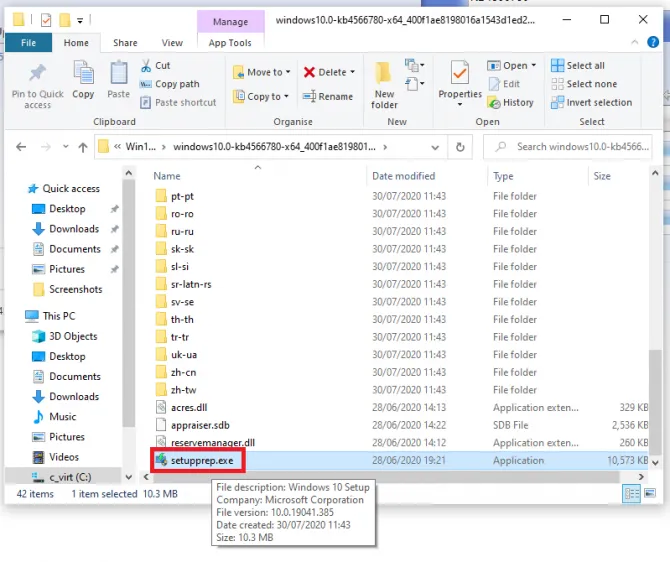 right-clicking setupprep.exe