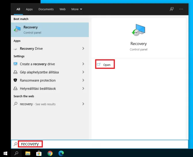 opening recovery from search bar