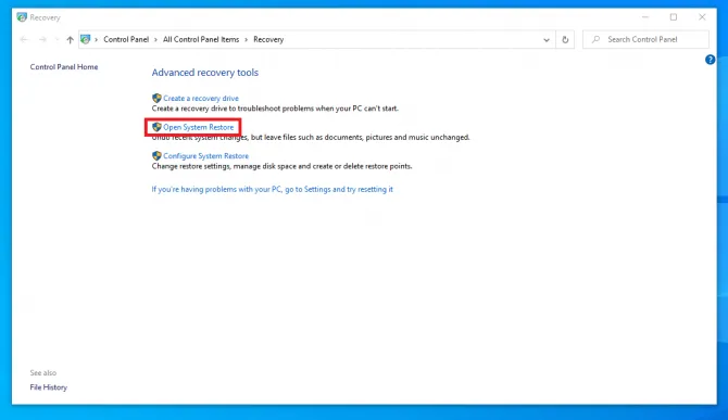 opening system restore